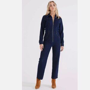 Etica Farrah Denim Jumpsuit Blue Womens Small Straight Leg Zip Front Long Sleeve